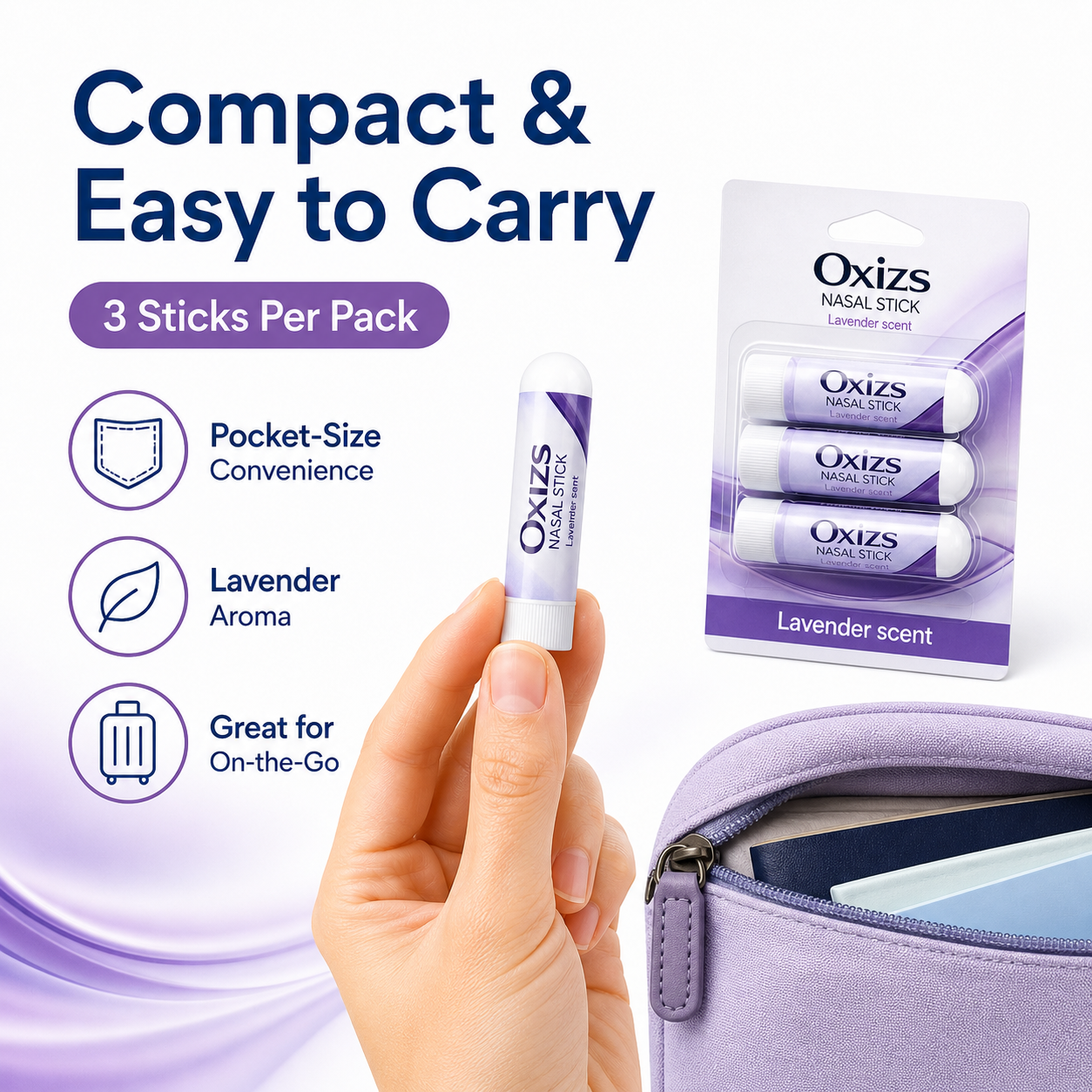 OXIZS Lavender Aromatherapy Nasal Inhaler – 3 Pack