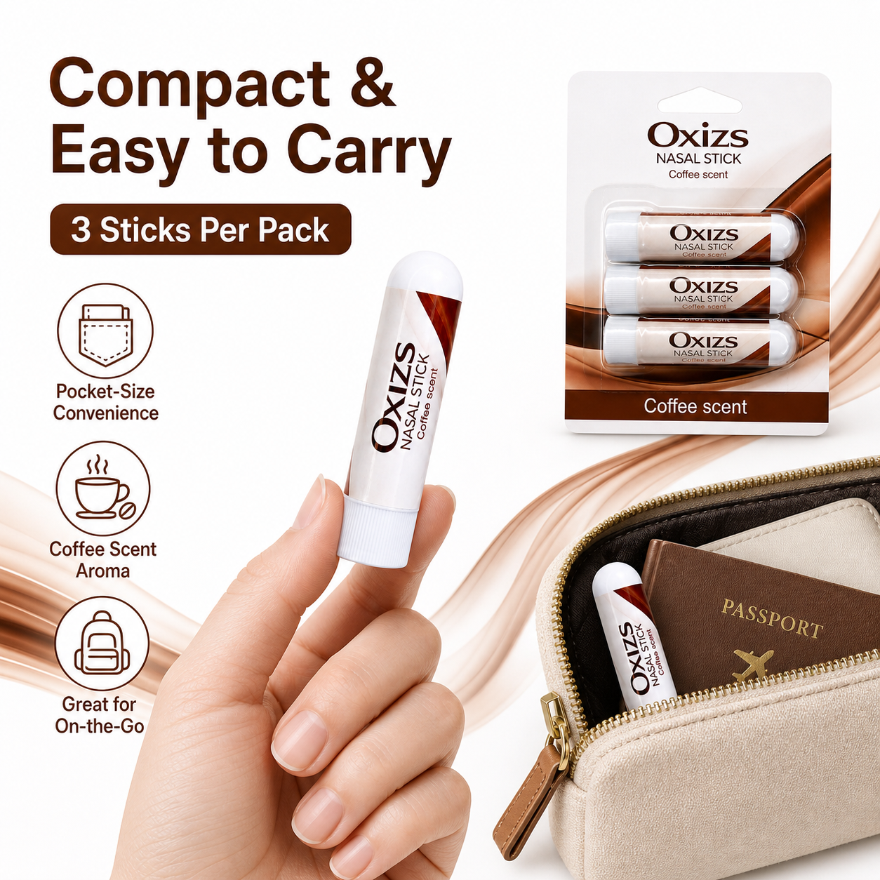 OXIZS Coffee Aromatherapy Nasal Inhaler – 3 Pack