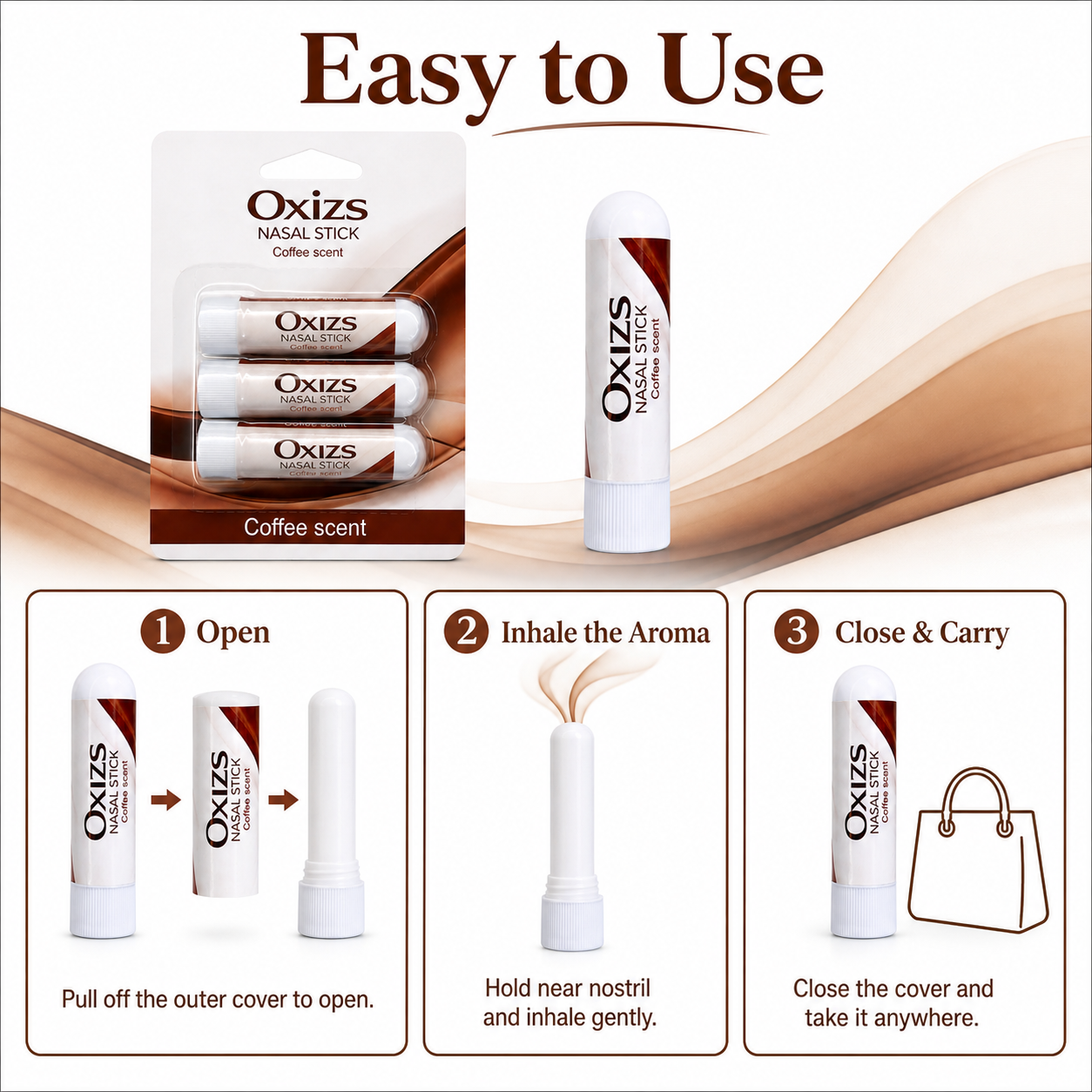 OXIZS Coffee Aromatherapy Nasal Inhaler – 3 Pack