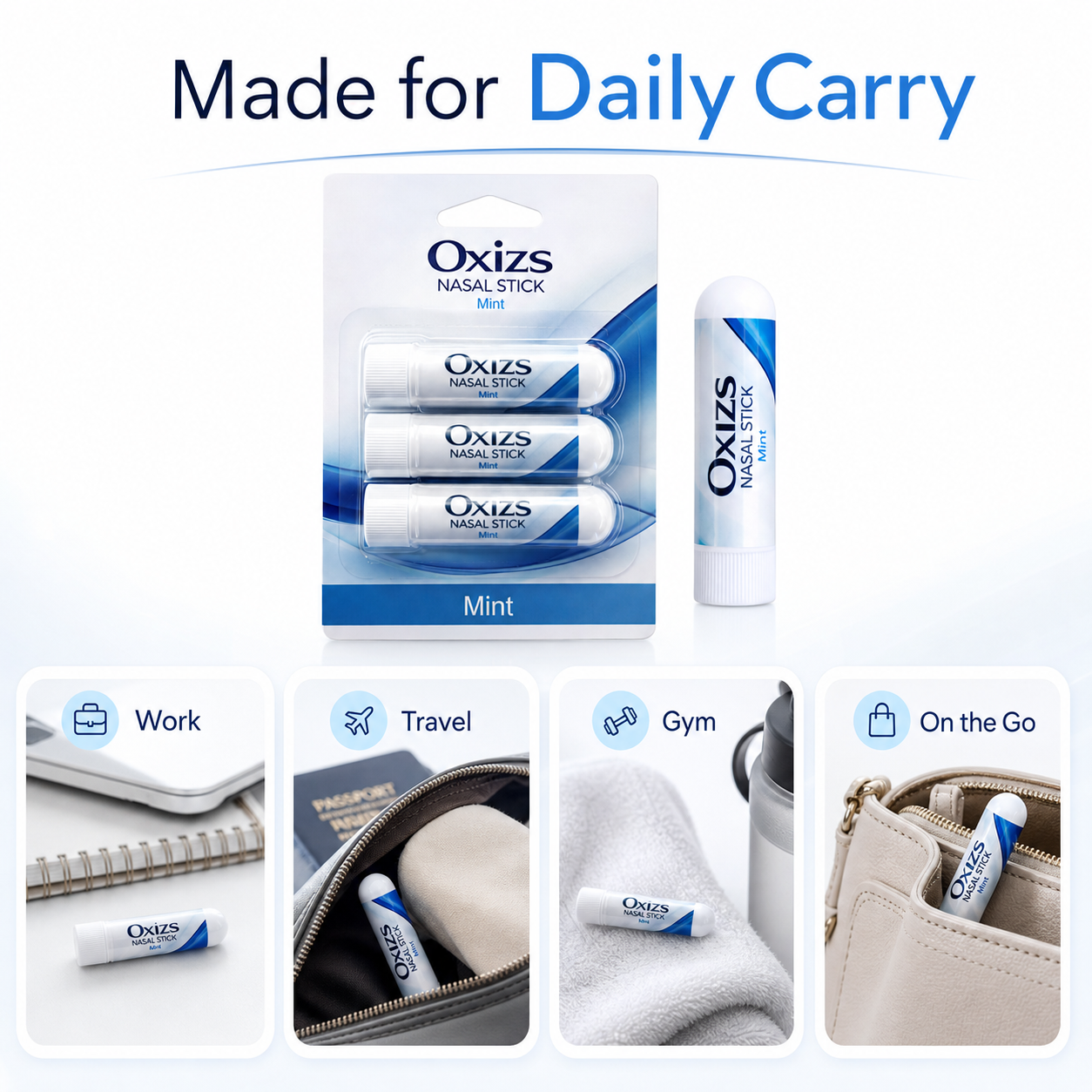 OXIZS Mint Aromatherapy Nasal Inhaler – 3 Pack