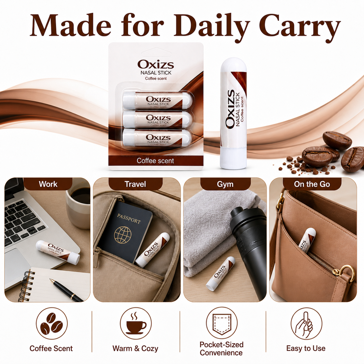OXIZS Coffee Aromatherapy Nasal Inhaler – 3 Pack