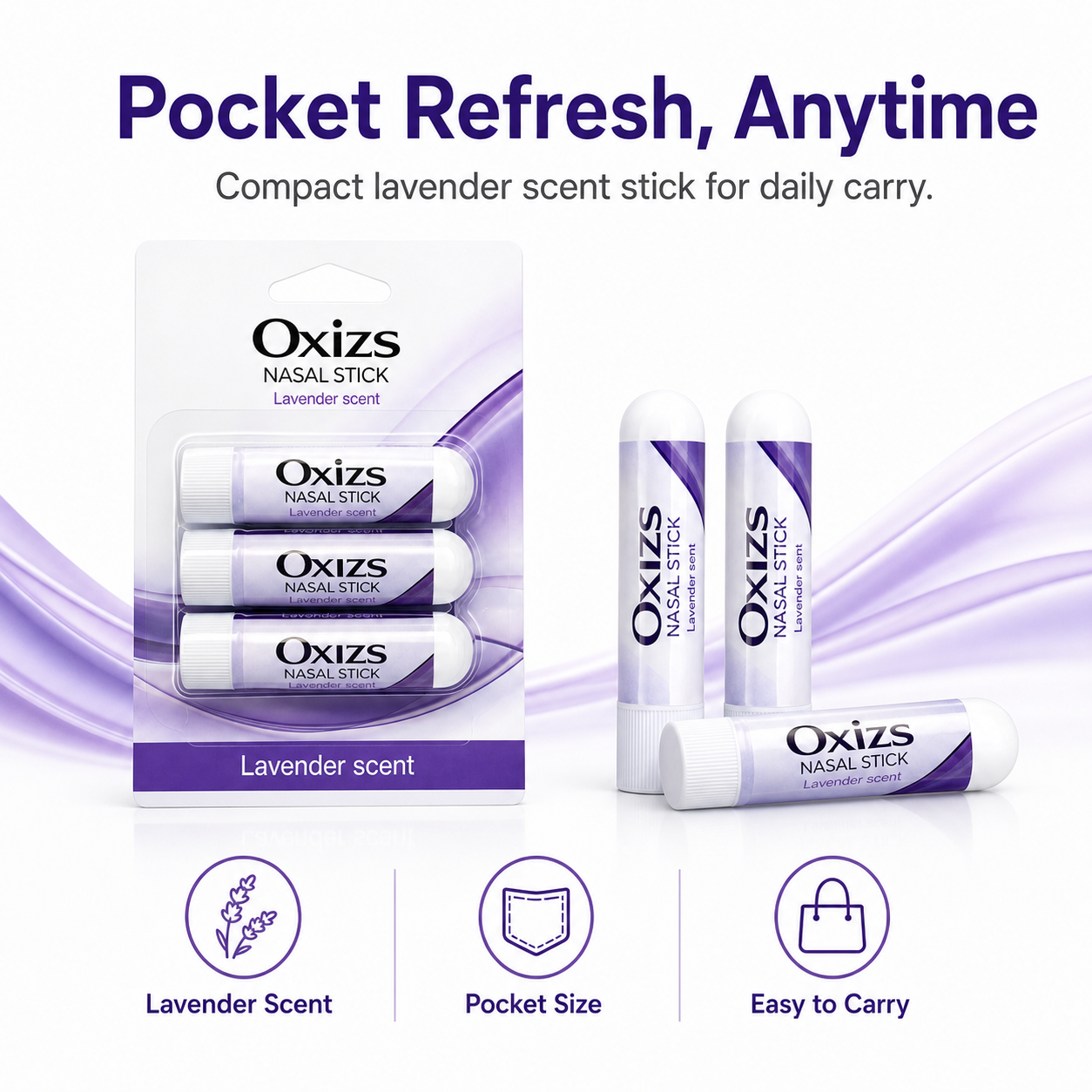 OXIZS Lavender Aromatherapy Nasal Inhaler – 3 Pack