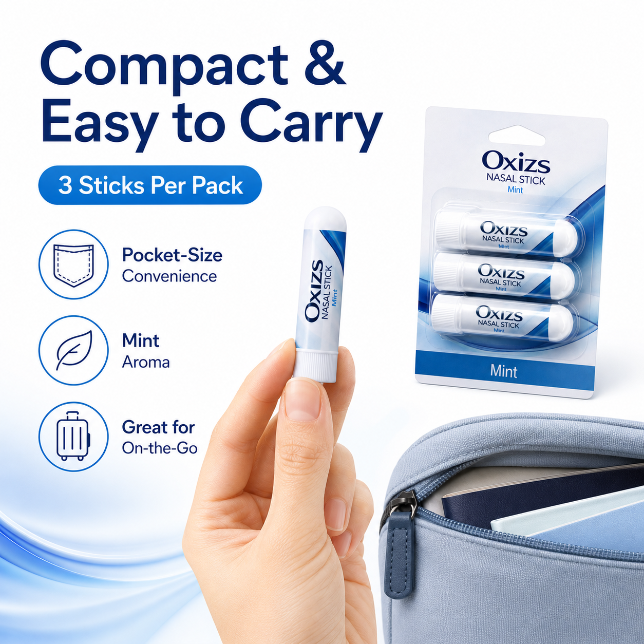 OXIZS Mint Aromatherapy Nasal Inhaler – 3 Pack