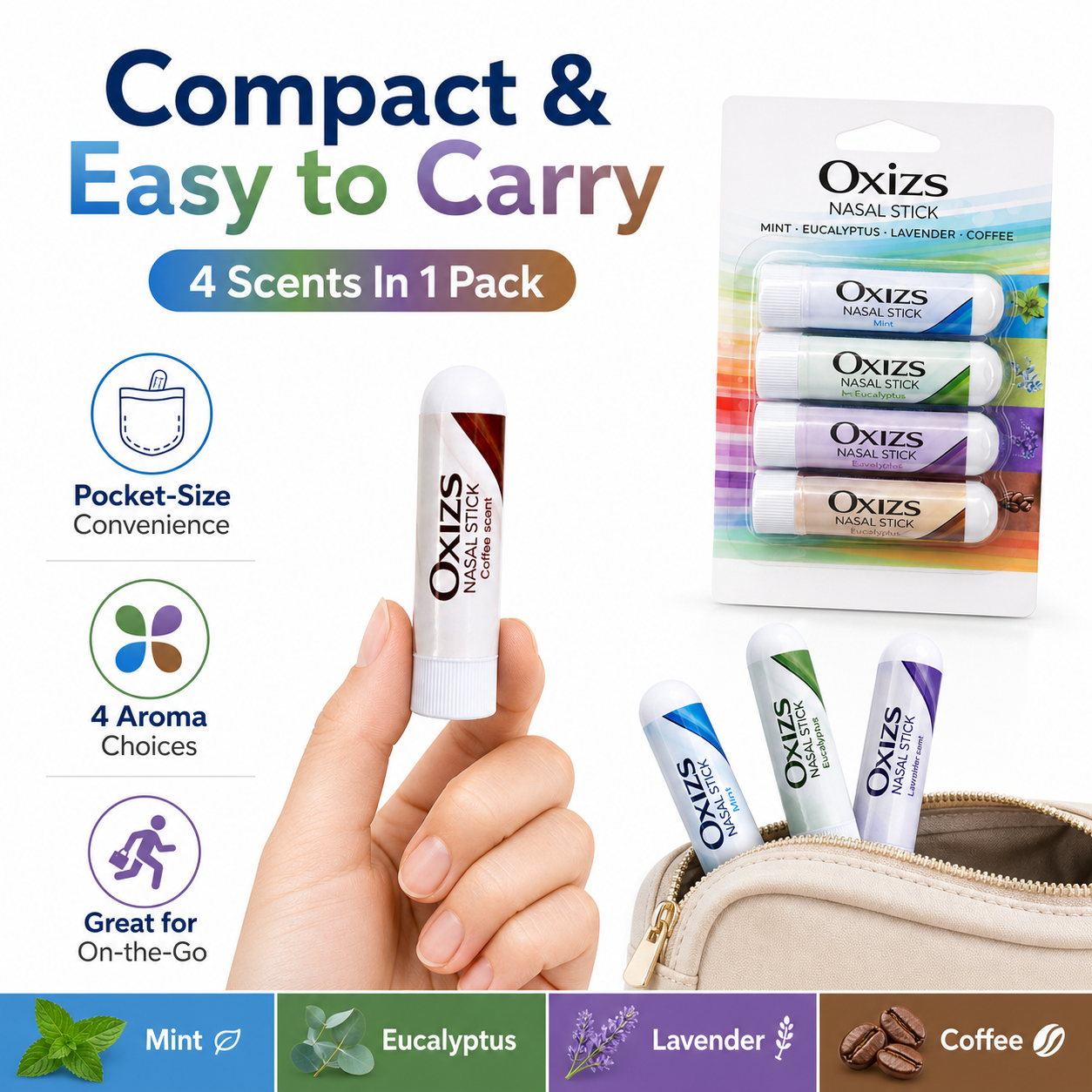OXIZS Variety 4 Pack aromatherapy nasal stick detail