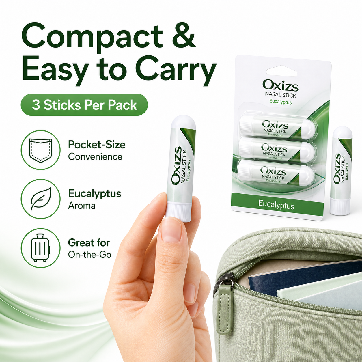 OXIZS Eucalyptus Aromatherapy Nasal Inhaler – 3 Pack