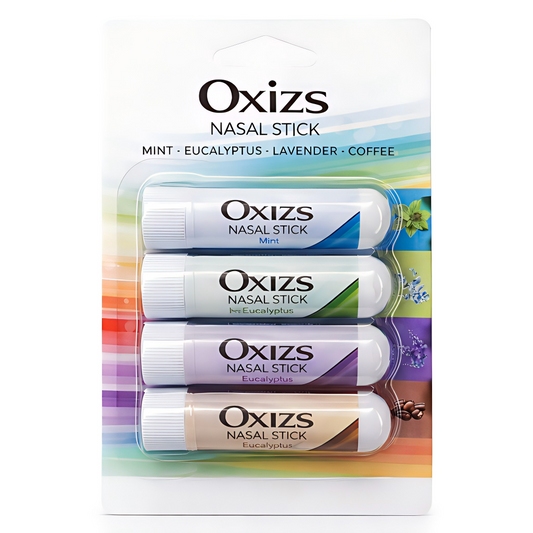 OXIZS Variety 4 Pack with Mint, Eucalyptus, Lavender, and Coffee aromatherapy nasal sticks